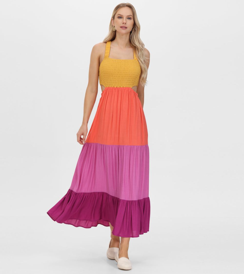Women's Frye Smocked Color Block Maxi Dress - Smocked Color Block Maxi Dress