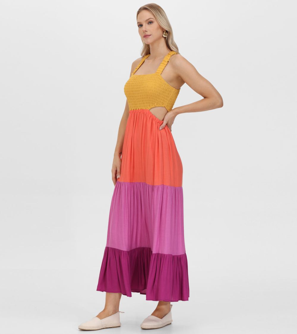 Women's Frye Smocked Color Block Maxi Dress - Smocked Color Block Maxi Dress