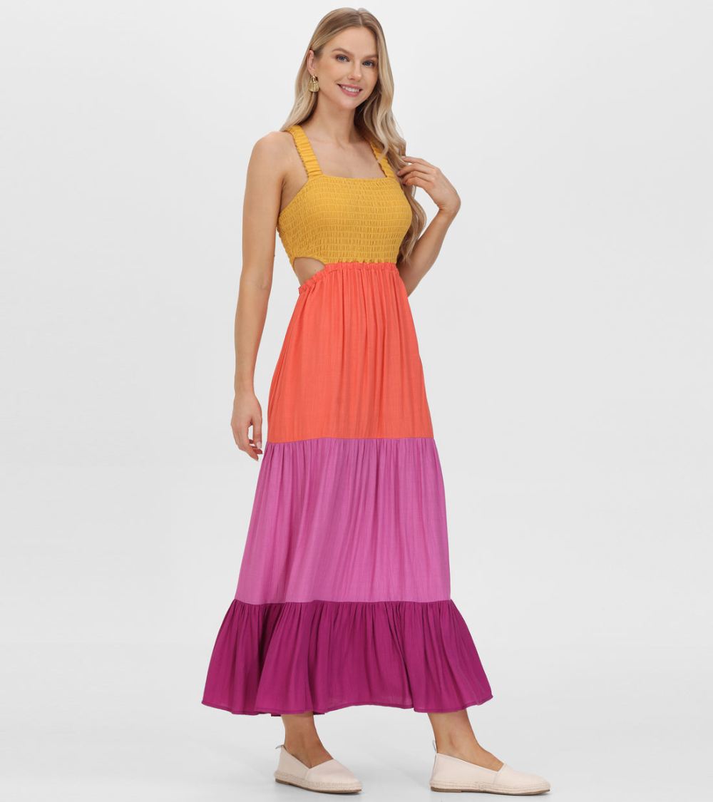 Women's Frye Smocked Color Block Maxi Dress - Smocked Color Block Maxi Dress