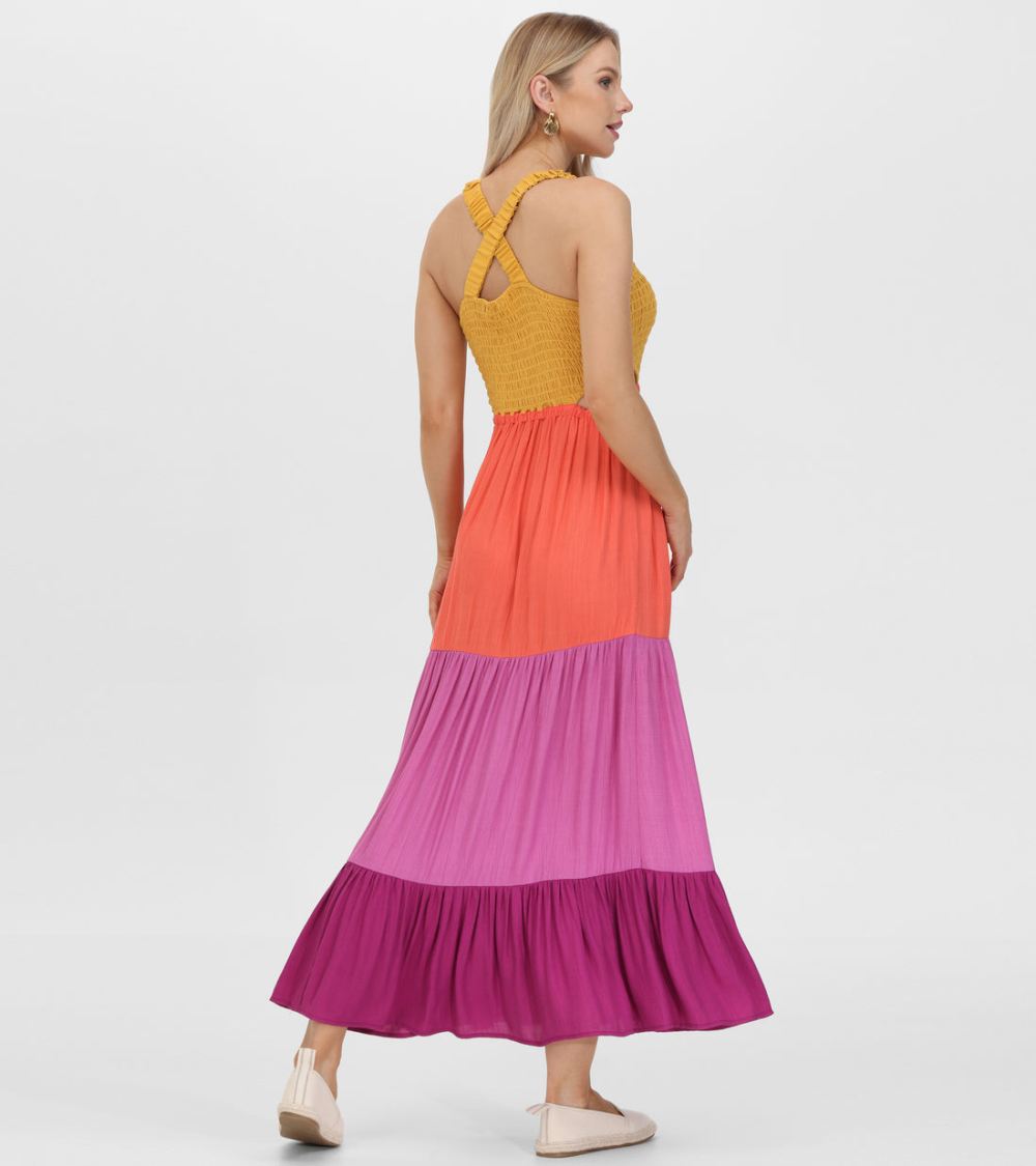 Women's Frye Smocked Color Block Maxi Dress - Smocked Color Block Maxi Dress