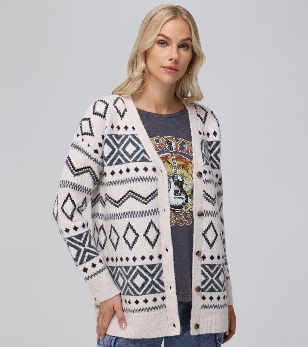 Women's Frye Fairisle Boyfriend Cardigan - Fairisle Boyfriend Cardigan