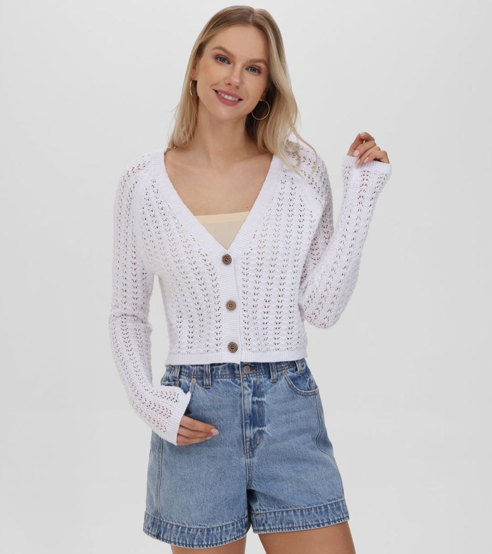 Women's Frye Cropped Crochet V-Neck Cardigan - Cropped Crochet V-Neck Cardigan
