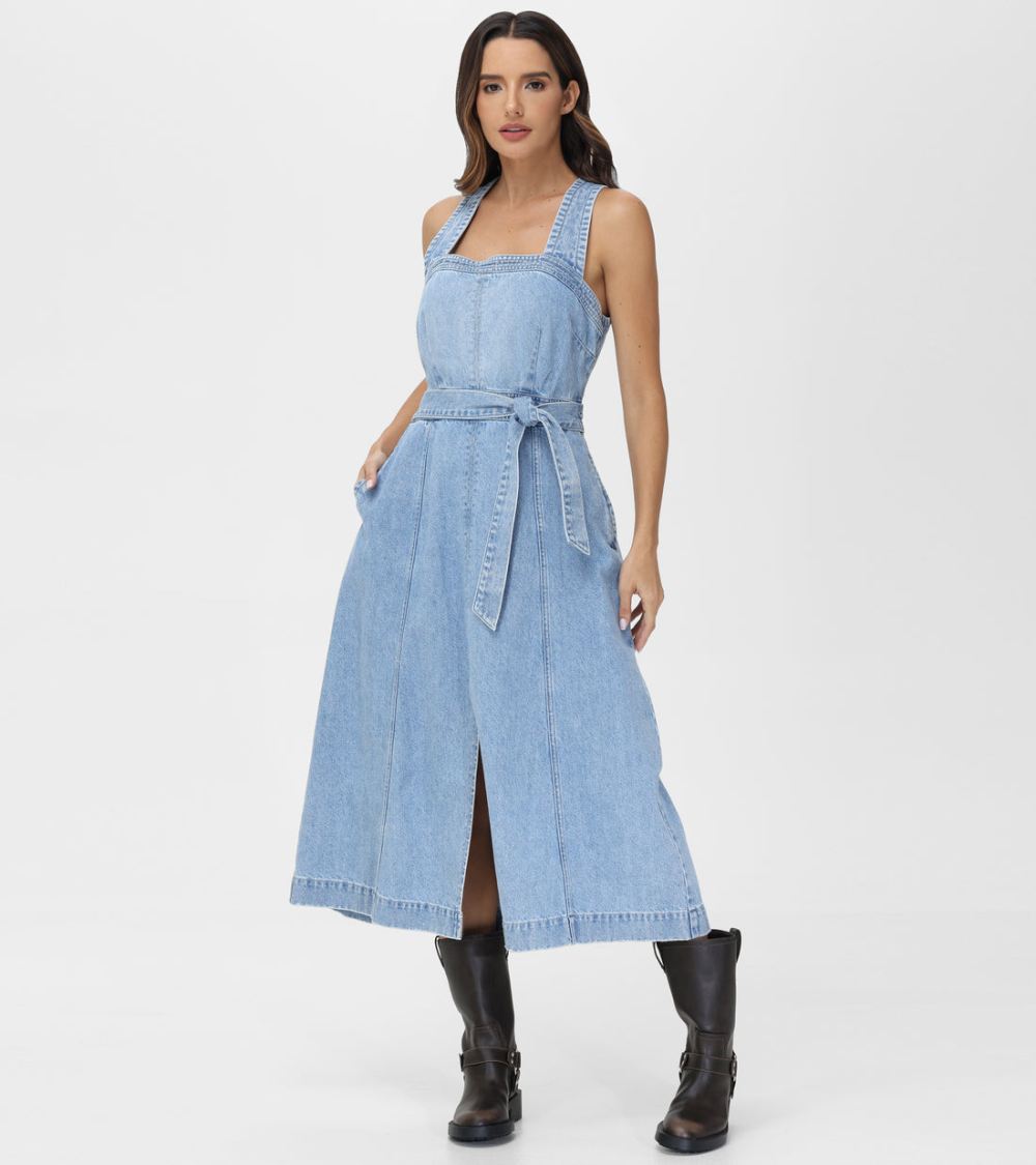 Women's Frye Criss-cross Maxi Denim Dress - Criss-cross Maxi Denim Dress