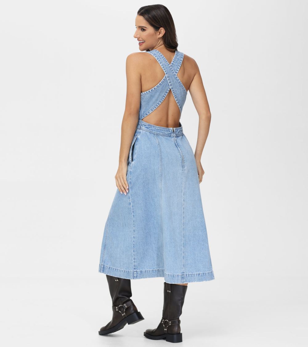 Women's Frye Criss-cross Maxi Denim Dress - Criss-cross Maxi Denim Dress