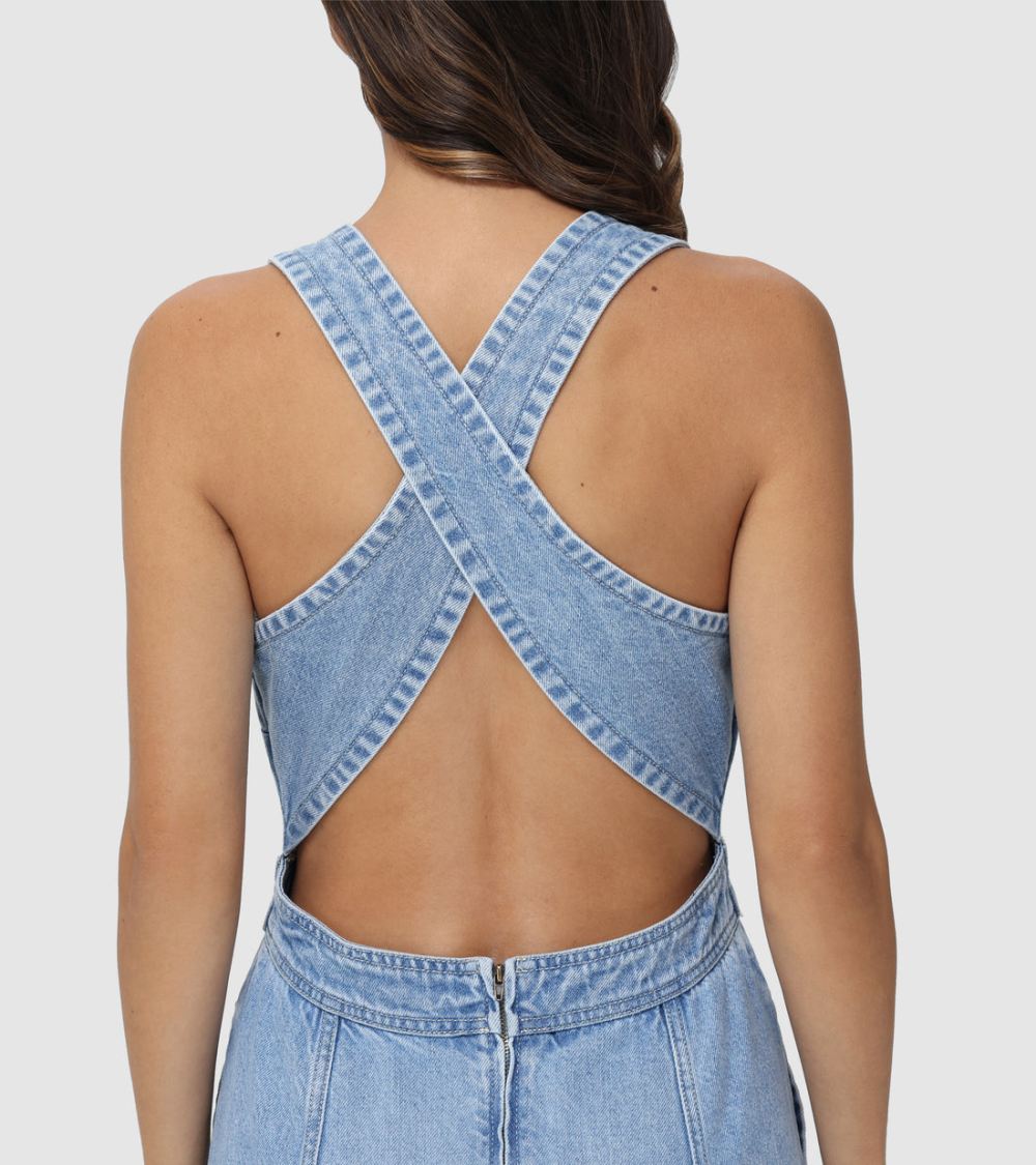Women's Frye Criss-cross Maxi Denim Dress - Criss-cross Maxi Denim Dress