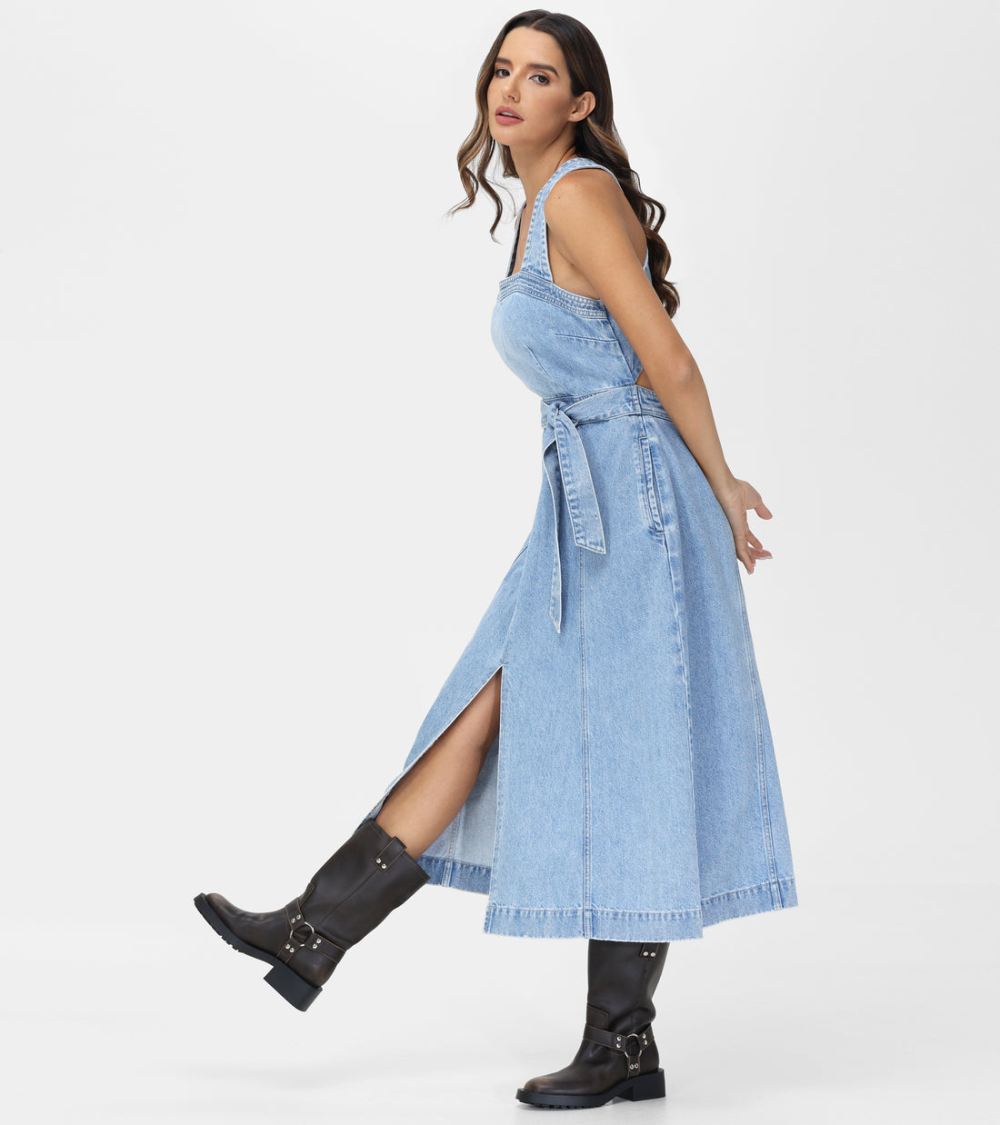 Women's Frye Criss-cross Maxi Denim Dress - Criss-cross Maxi Denim Dress