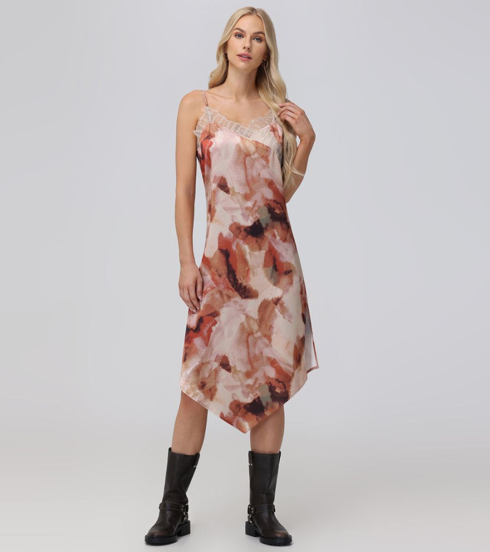 Women's Frye Charmeuse Lace Trim Slip Midi Dress - Charmeuse Lace Trim Slip Midi Dress