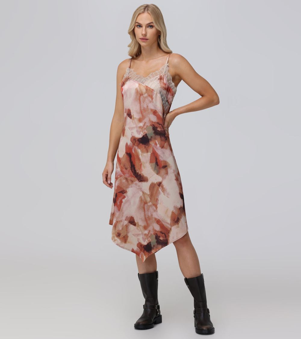 Women's Frye Charmeuse Lace Trim Slip Midi Dress - Charmeuse Lace Trim Slip Midi Dress