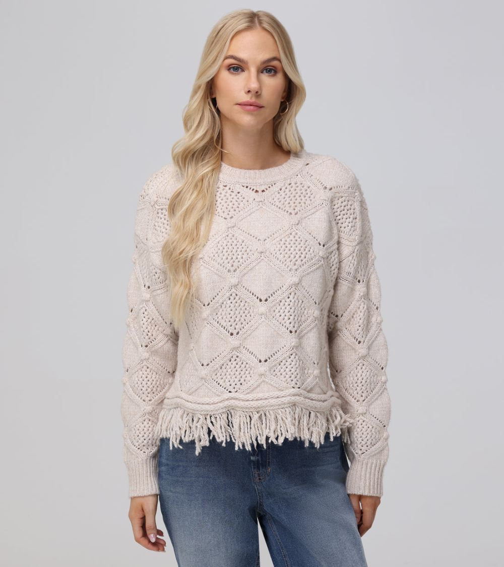 Women's Frye Pointelle Fringe Pullover - Pointelle Fringe Pullover