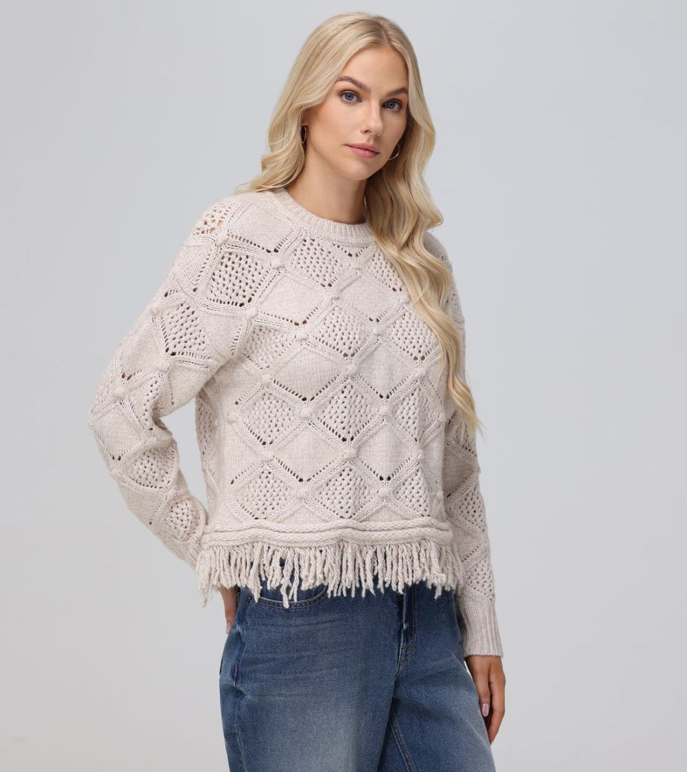 Women's Frye Pointelle Fringe Pullover - Pointelle Fringe Pullover