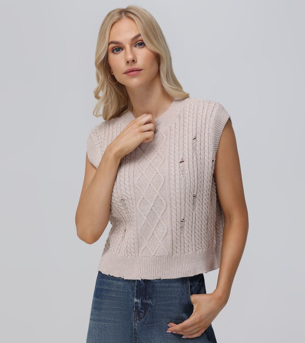 Women's Frye Distressed Cable Sweater Vest - Distressed Cable Sweater Vest
