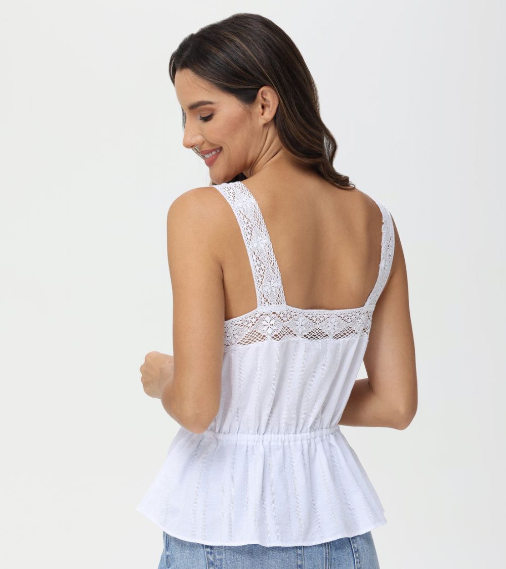 Women's Frye Lace Trim Square Neck Tank - Lace Trim Square Neck Tank