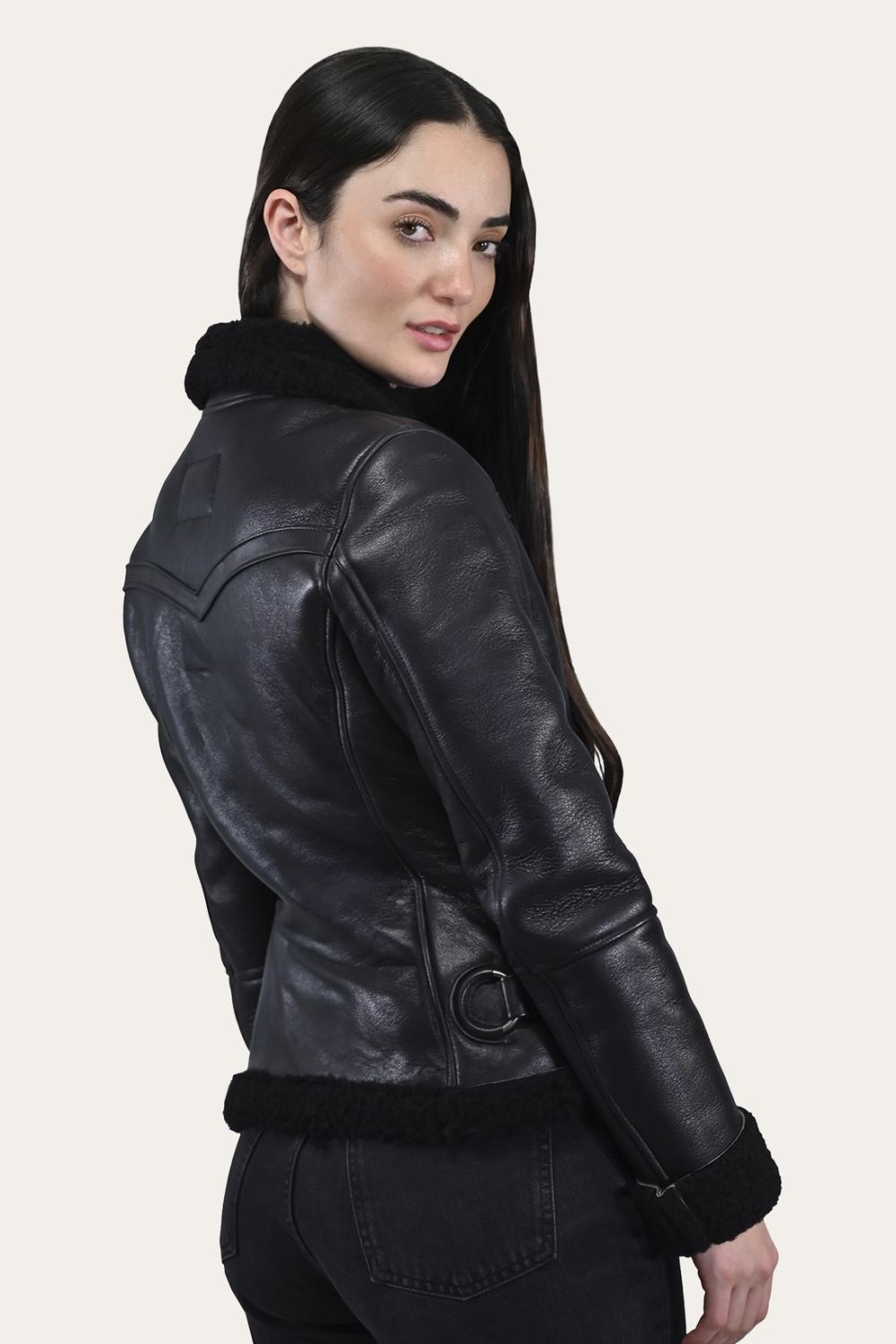 Women's Frye Women's Leather Jacket With Sherling Collar And Cuffs - Women's Leather Jacket With Sherling Collar And Cuffs