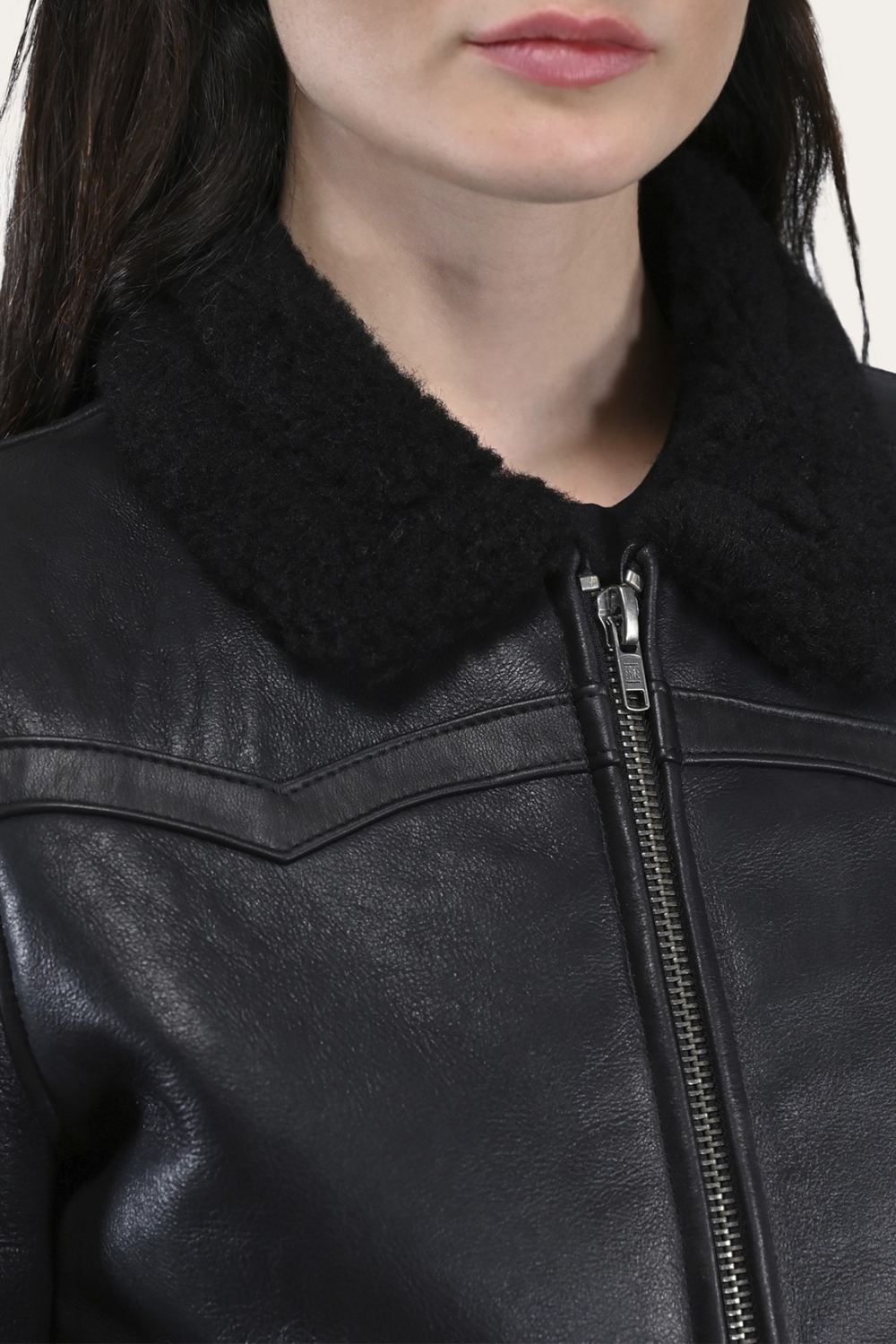 Women's Frye Women's Leather Jacket With Sherling Collar And Cuffs - Women's Leather Jacket With Sherling Collar And Cuffs