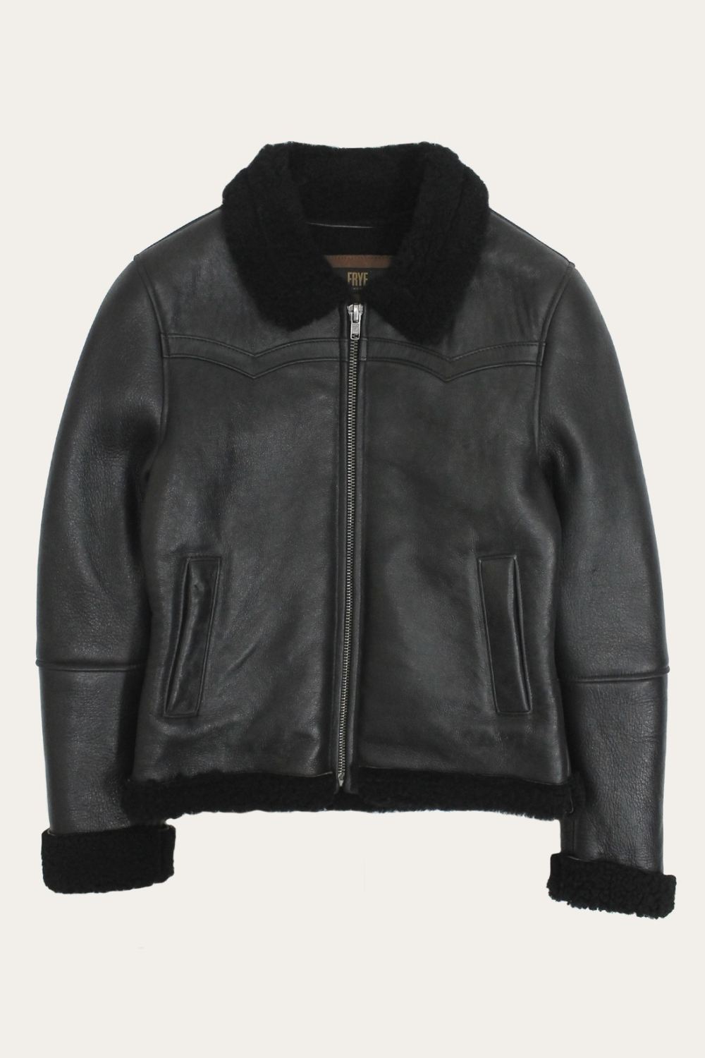 Women's Frye Women's Leather Jacket With Sherling Collar And Cuffs - Women's Leather Jacket With Sherling Collar And Cuffs
