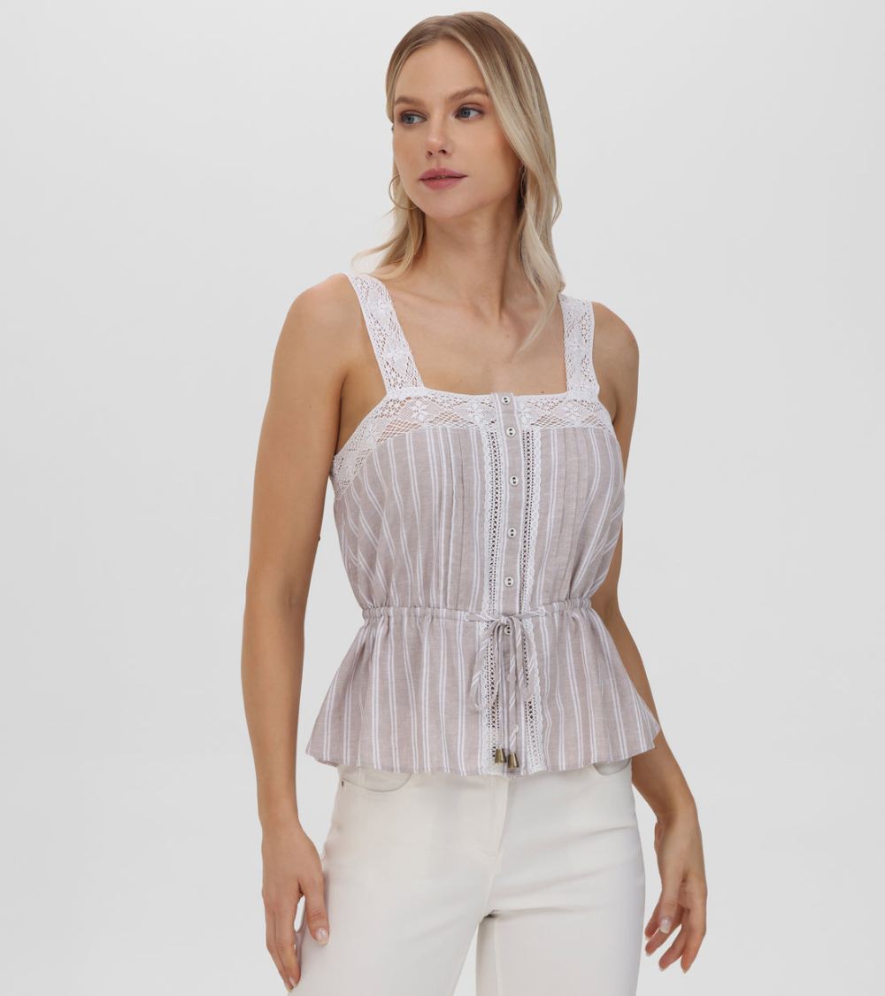Women's Frye Lace Trim Square Neck Tank - Lace Trim Square Neck Tank