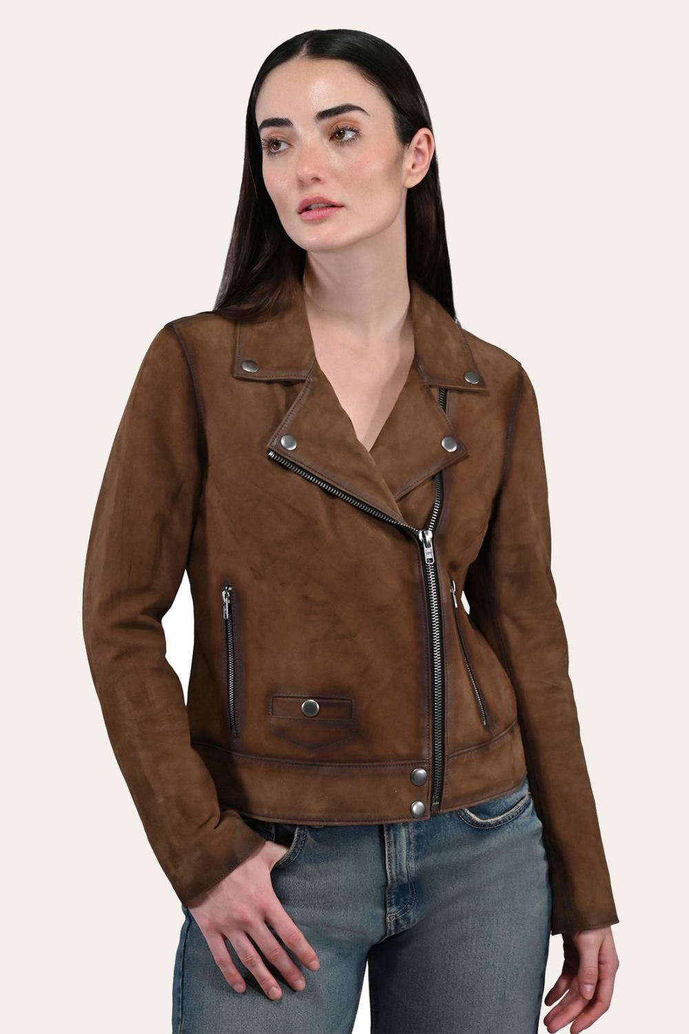 Women's Frye Dark Taupe Biker Jacket - Women's Frye Dark Taupe Biker Jacket