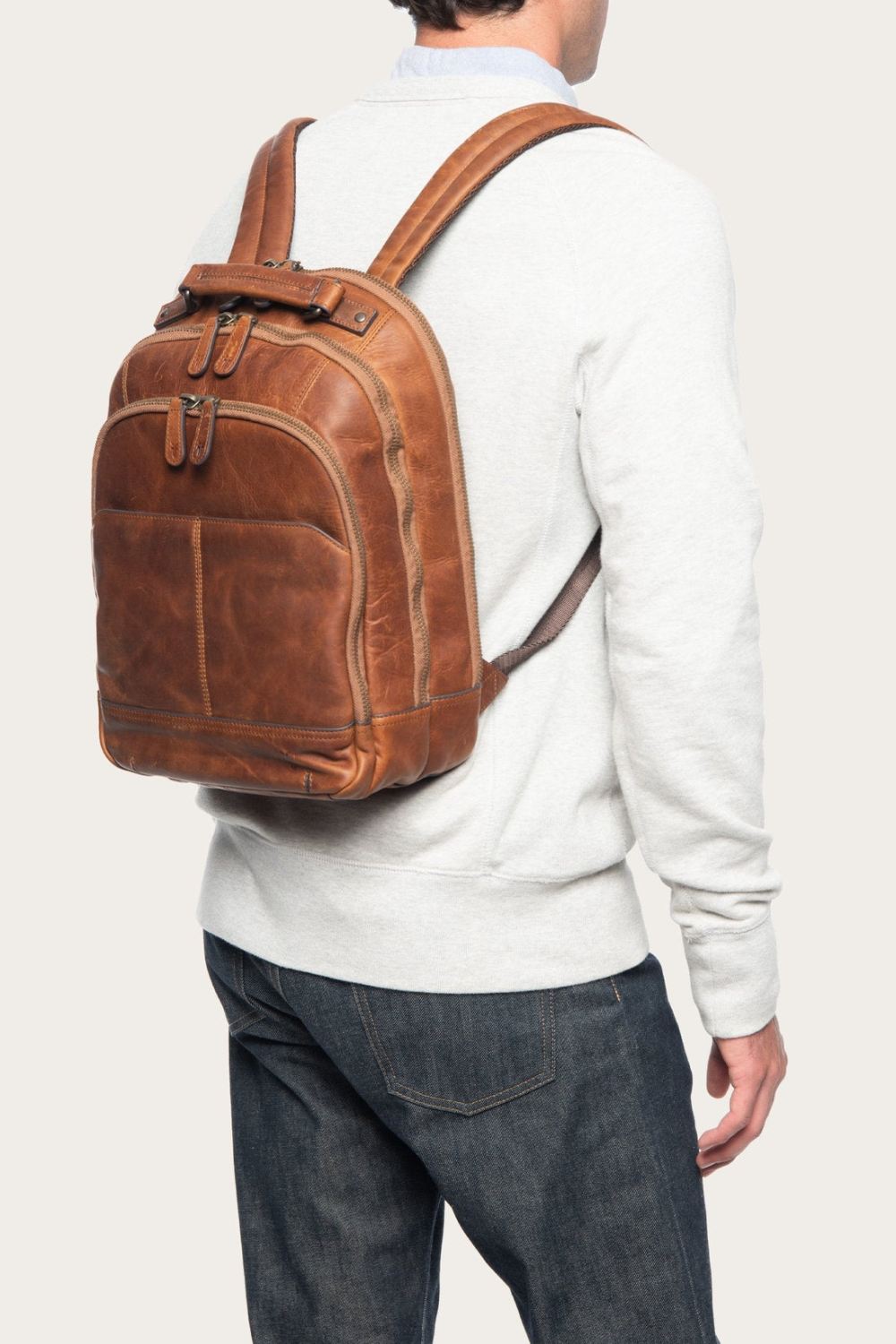 Men's Frye Logan Multi Zip Backpack - Cognac