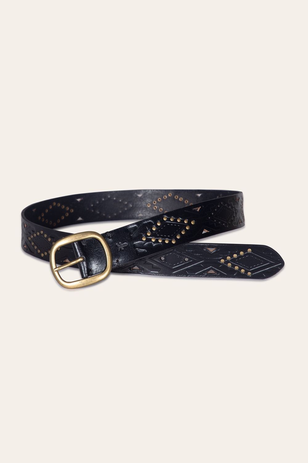 Women's Frye 38mm Belt With Southwestern Embossing, Perf & Studs - 38mm Belt With Southwestern Embossing, Perf & Studs