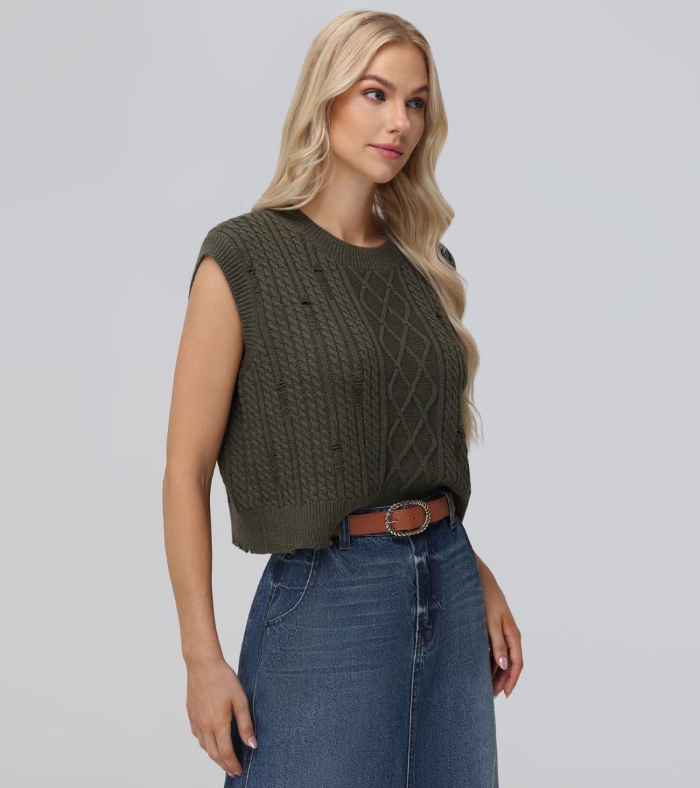 Women's Frye Distressed Cable Sweater Vest - Distressed Cable Sweater Vest