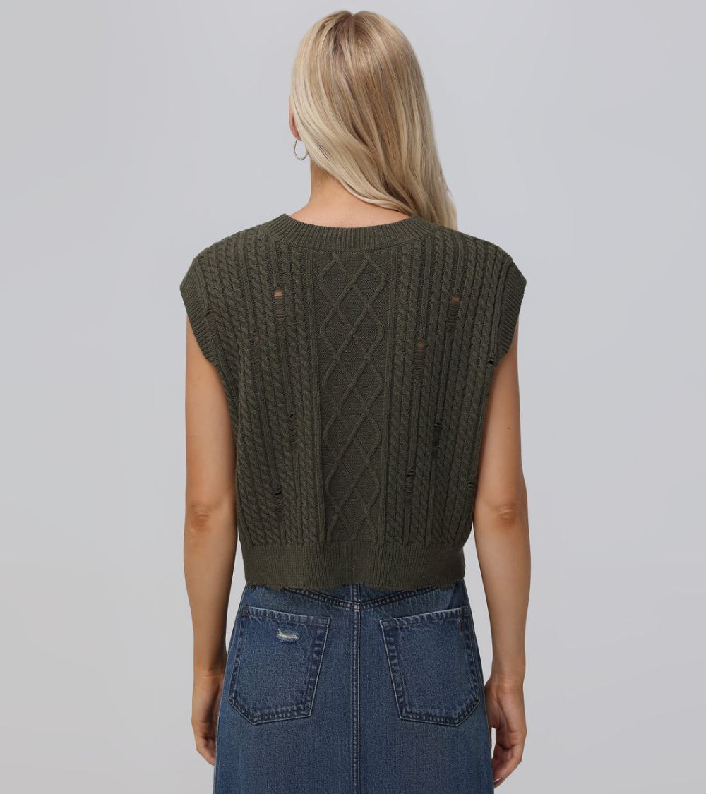 Women's Frye Distressed Cable Sweater Vest - Distressed Cable Sweater Vest