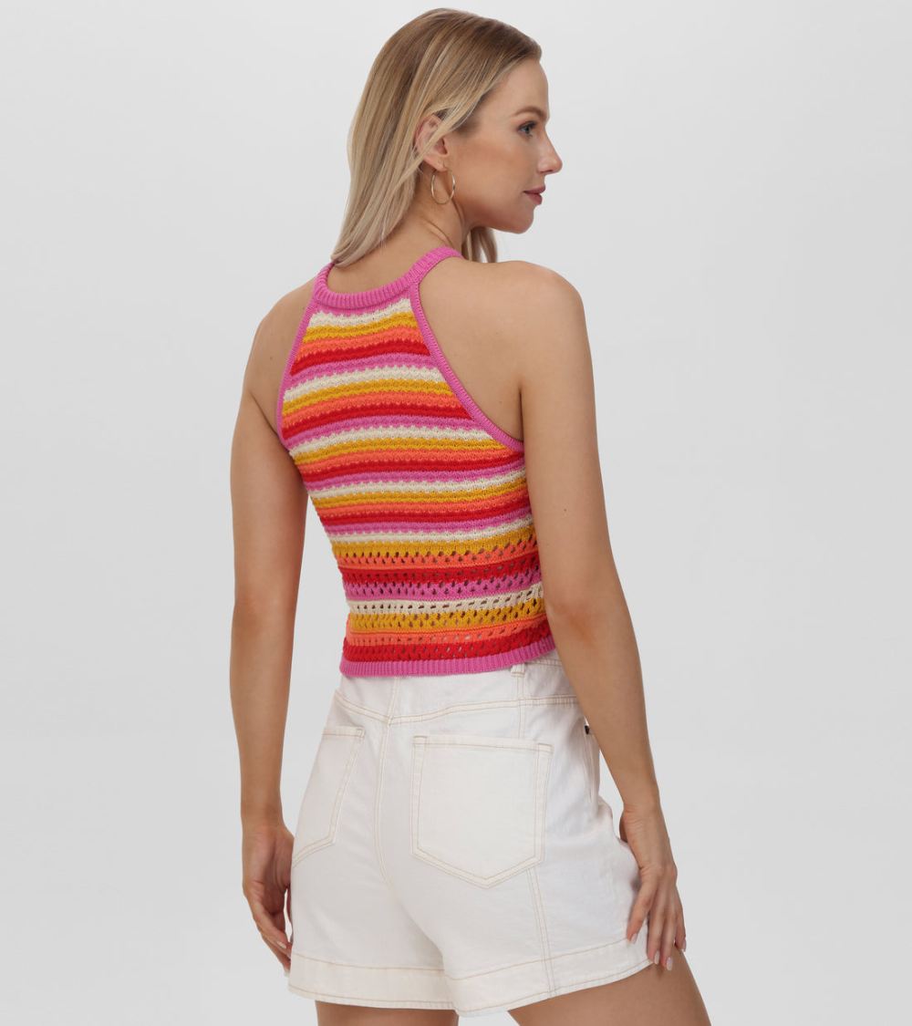 Women's Frye Crochet Striped Halter Neck Tank - Crochet Striped Halter Neck Tank