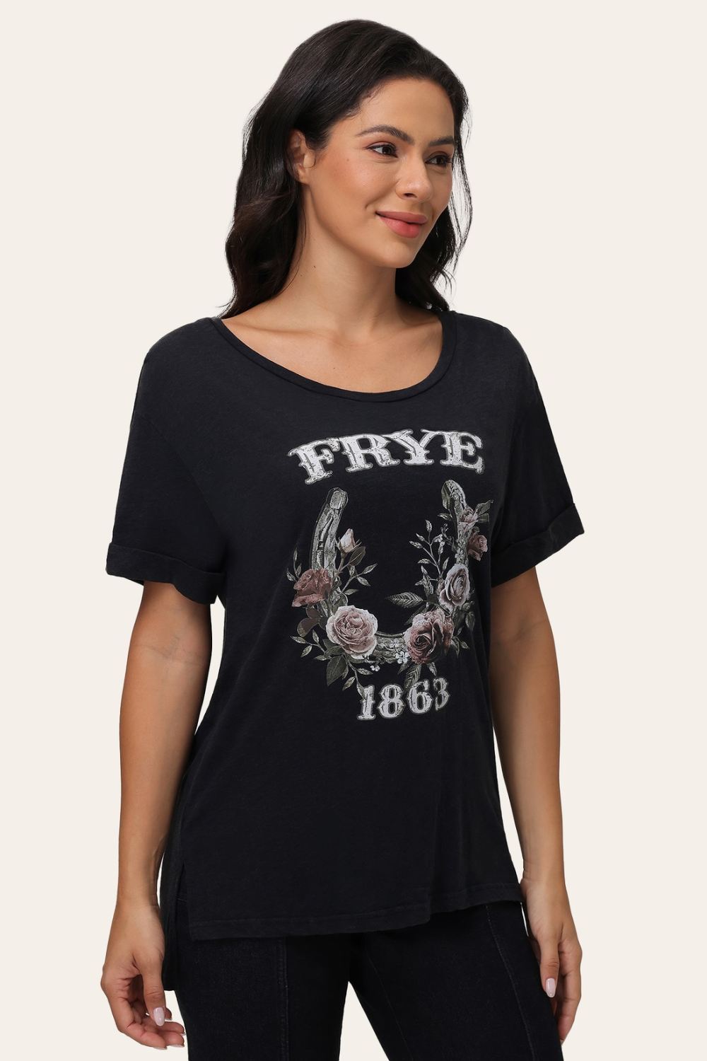 Women's Frye Floral Graphic Rolled Cuff Tee - Floral Graphic Rolled Cuff Tee