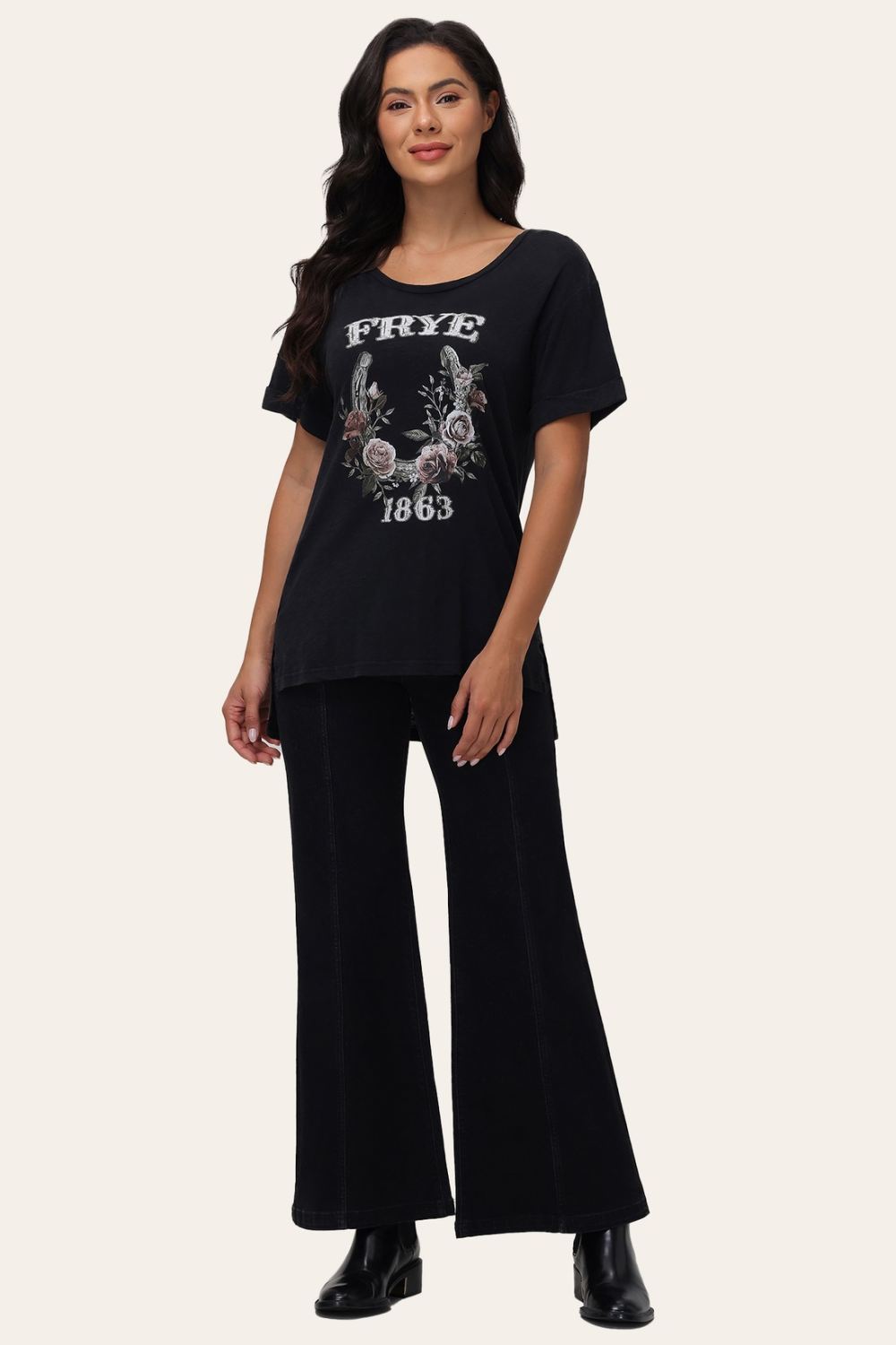 Women's Frye Floral Graphic Rolled Cuff Tee - Floral Graphic Rolled Cuff Tee