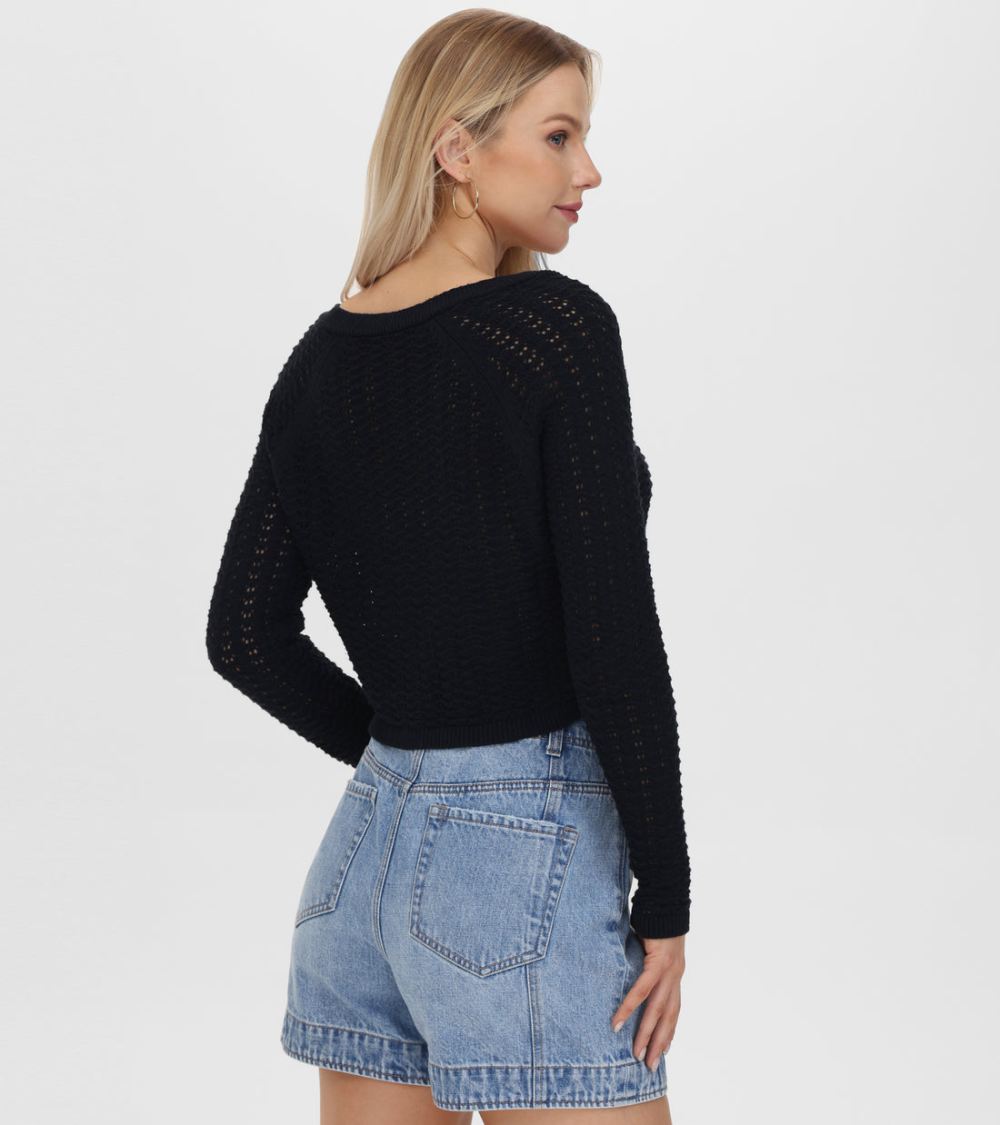 Women's Frye Cropped Crochet V-Neck Cardigan - Cropped Crochet V-Neck Cardigan