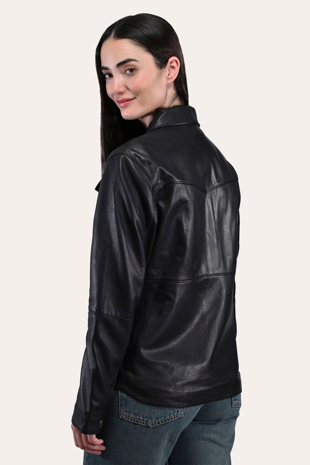 Women's Frye Black Leather Shirt - Women's Frye Black Leather Shirt