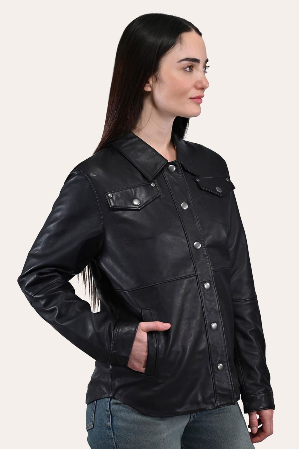 Women's Frye Black Leather Shirt - Women's Frye Black Leather Shirt