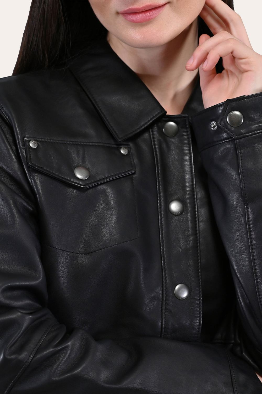Women's Frye Black Leather Shirt - Women's Frye Black Leather Shirt