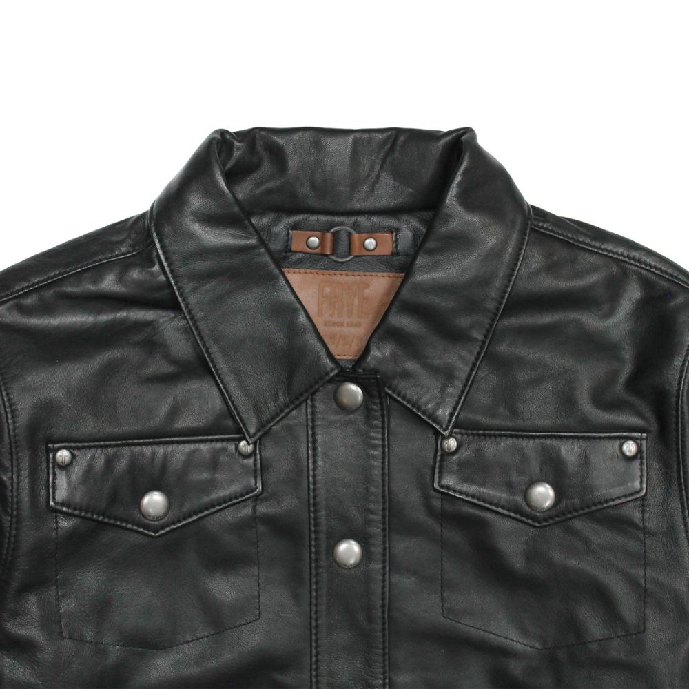 Women's Frye Black Leather Shirt - Women's Frye Black Leather Shirt